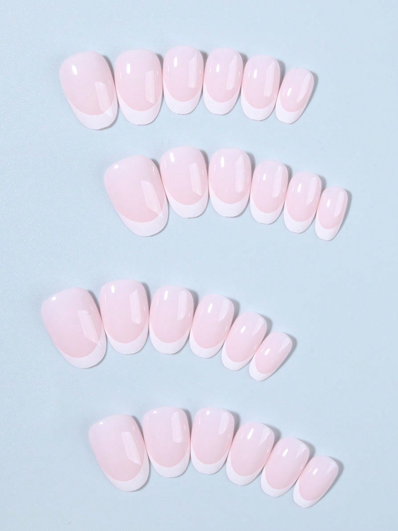 اظافر تركيب قصيرة بشكل لوزي فرنش  - طقم اظافر تركيب 24 قطعة مع مبرد - Image 2